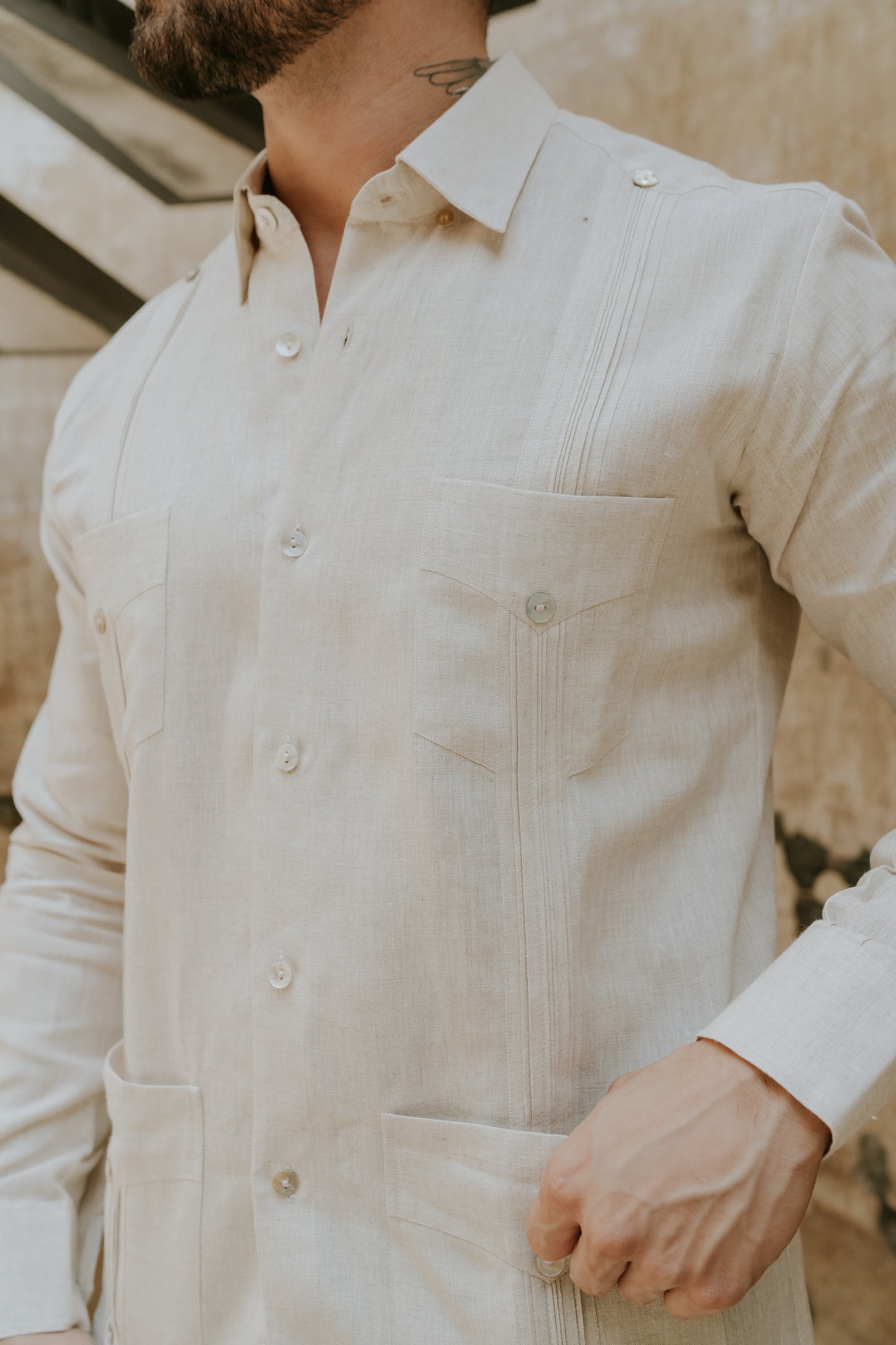 Guayabera Tradicional 4 Bolsas 100% lino